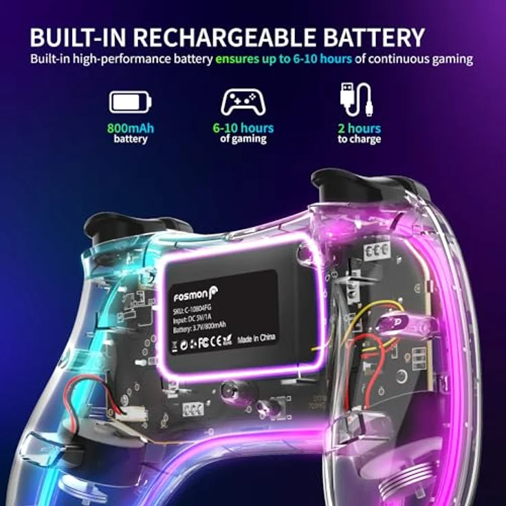 Fosmon Wireless Gaming Controller für Switch 2 1 Lite OLED, mit 10-farbigen RGB-LEDs, Turbo-Modus und 6-Achsen-Gyroskop – Bild 4