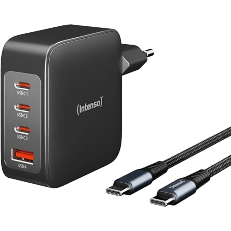 Intenso Power Adapter W140A3C GaN Set, 3xUSB-C Netzteil mit bis zu 140 Watt und USB-C zu C Daten+Ladekabel und GaN-Technologie, Mfi-Zertifiziert, weiß – Bild 1