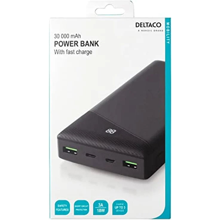 DELTACO Batterie Externe USB-A/C 30000mAh (Noir) - PB-C1002, Powerbank mit hoher Kapazität – Bild 4