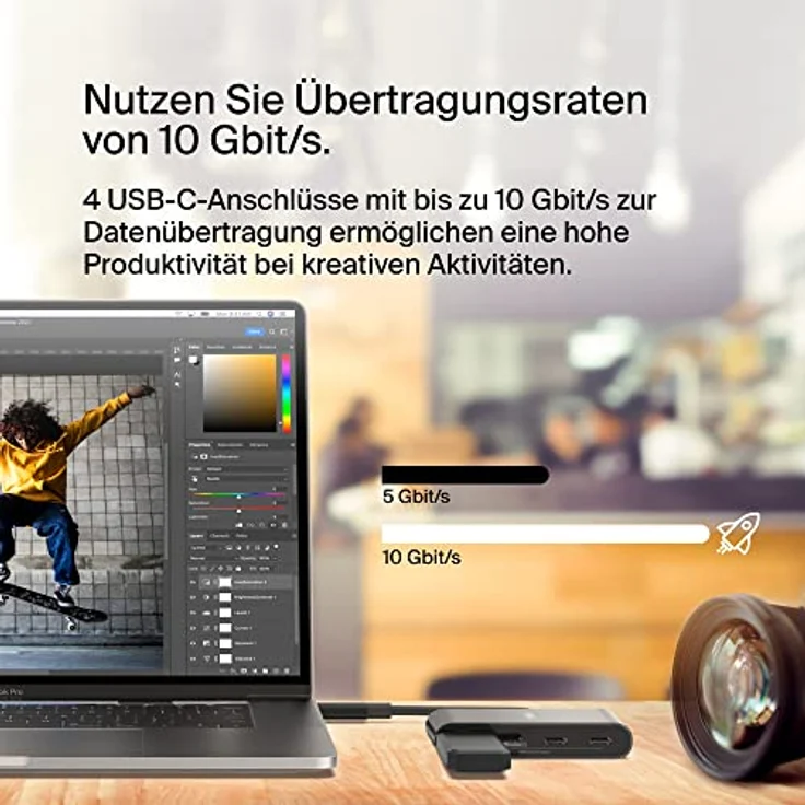 Belkin Connect USB-C™ auf 4-Port USB-C-Hub, Multiport-Adapter Dongle, 4 USB-C 3.2-Ports der 2. Gen., 100 W PD, Datentransfer mit maximal 10 Gbit/s für MacBook, iPad, Chromebook, Windows-Laptops usw. – Bild 3