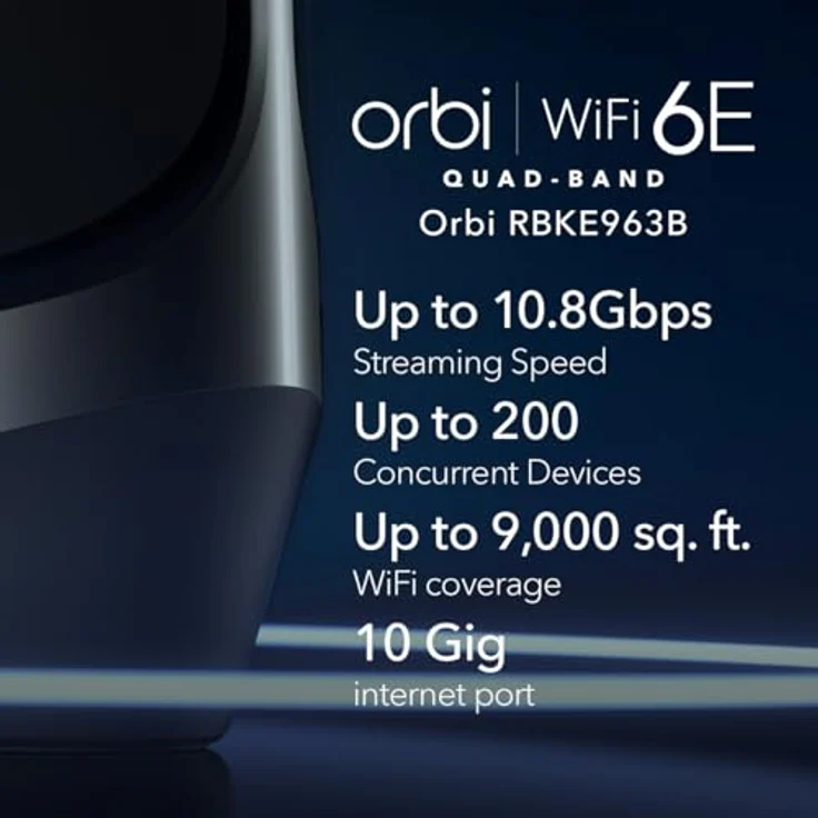 Netgear Orbi RBKE963B - WLAN-System (Router, 2 Extender) - bis zu 604 m² - Netz - 10 GigE, 2.5 GigE, 802.11ax (Wi-Fi 6E) – Bild 2