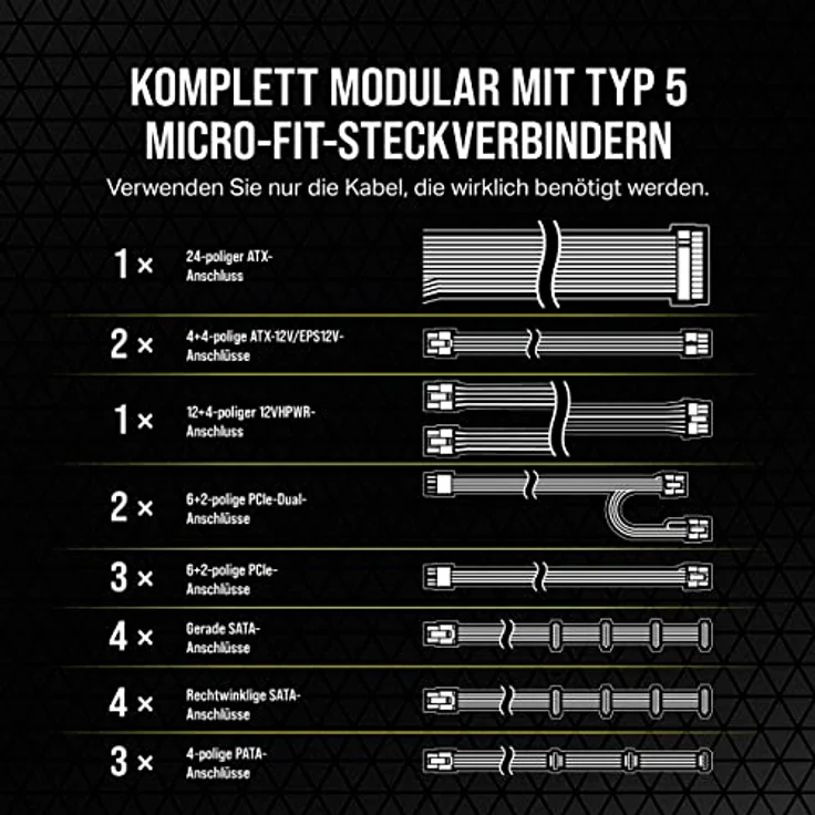 Corsair SF1000L Vollmodulares, Geräuscharmes SFX-Netzteil - ATX 3.0- Und PCIe 5.0-Kompatibel - Leiser 120-mm-PWM-Lüfter - 80 Plus Gold-Effizienz - Null-Drehzahl-Modus - 105°C-Kondensatoren - Schwarz – Bild 5