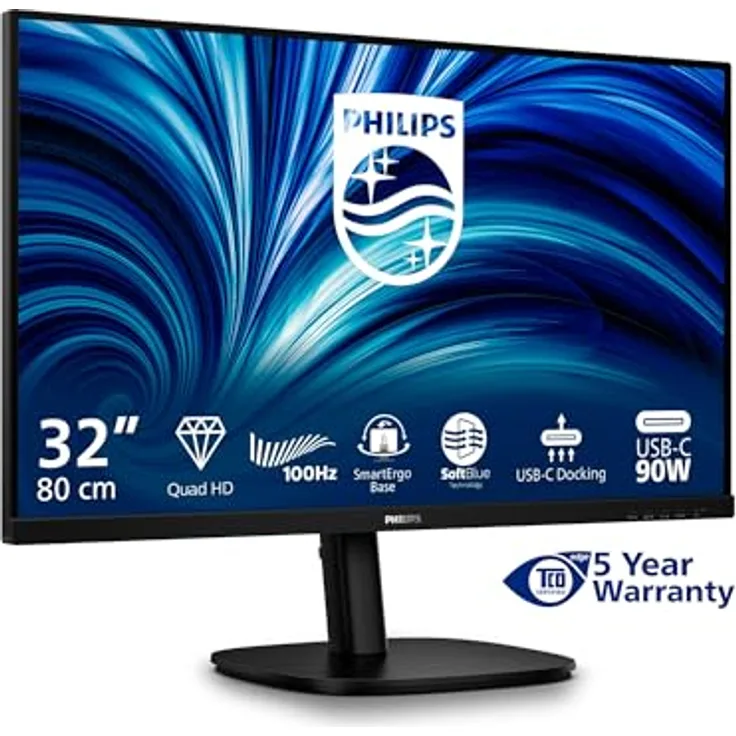 Philips 32B2U3601/00, 80 cm (31,5 Zoll) Quad HD Monitor mit 2560 x 1440 Pixel, 100 Hz, ergonomischer Höhenverstellung, HDMI, USB-C, schwarz