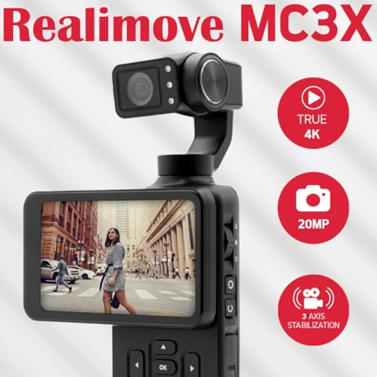 AgfaPhoto Realimove MC3X Mini-Kamera, 3 Achsen stabilisiert, Full-HD-Video, WiFi, Lithium-Akku, Schwarz – Bild 2
