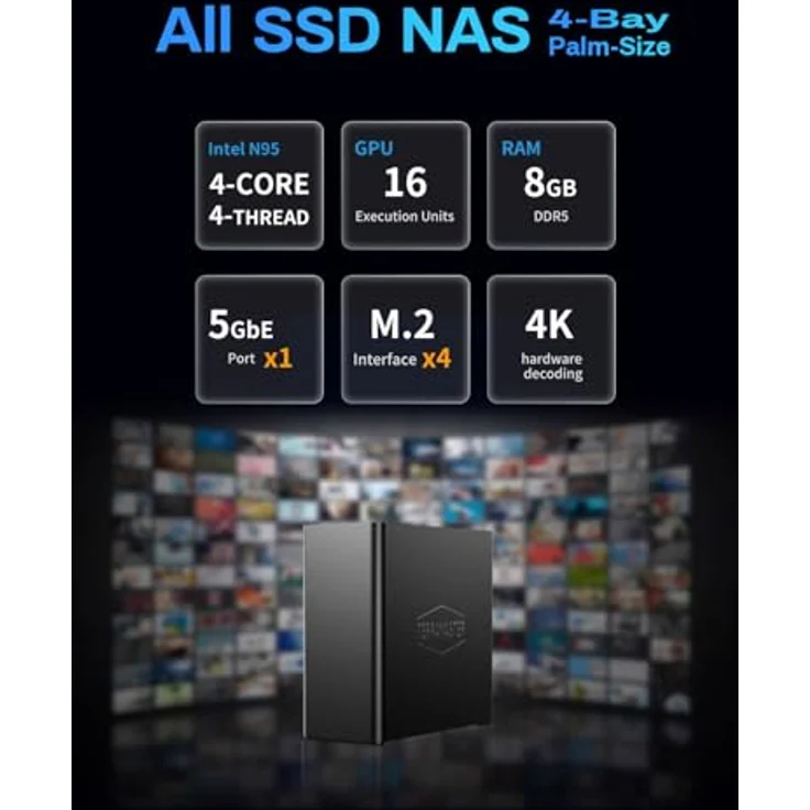 TERRAMASTER F4 SSD NAS Storage - 4-Bay All-SSD Server mit N95 Quad-Core CPU, 8GB DDR5 RAM, 5GbE Port, diskless, handtellergroß – Bild 2