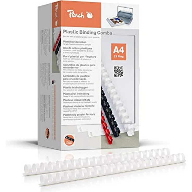 Peach Plastikbinderücken A4 - 20mm - 175 Blatt - 100 Stück - weiß - PB420-01 - 100 Stück Plastikbinderücken für Spiralbindegeräte