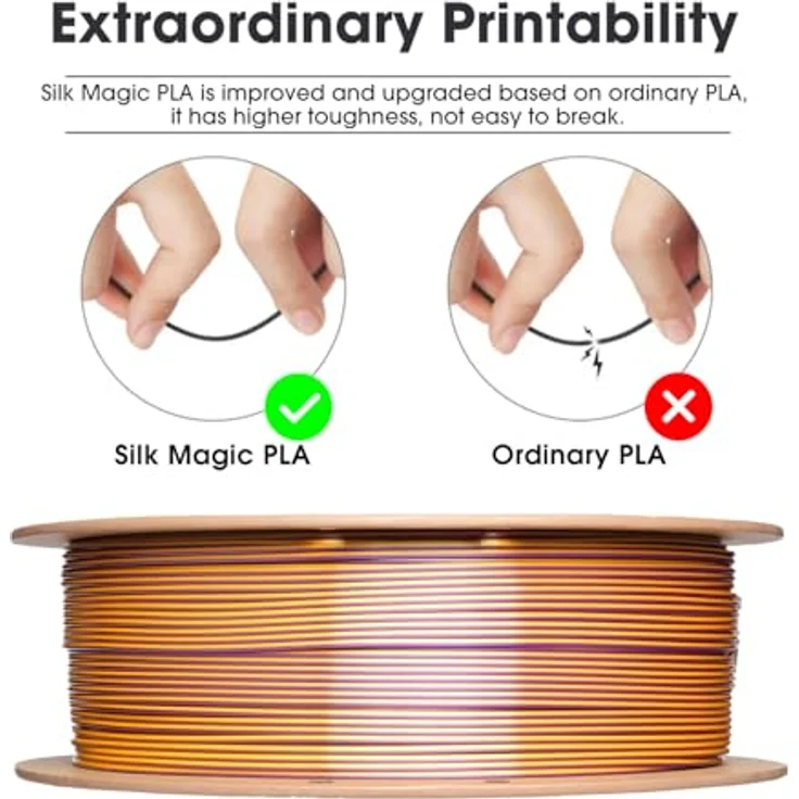 eSUN Silk Magic PLA Filament 1.75mm, Dual-Color Co-Extrusion, Silk Lila Gold, 1KG Spule für 3D-Drucker mit exzellenter Oberflächenqualität und geringer Verformung – Bild 2