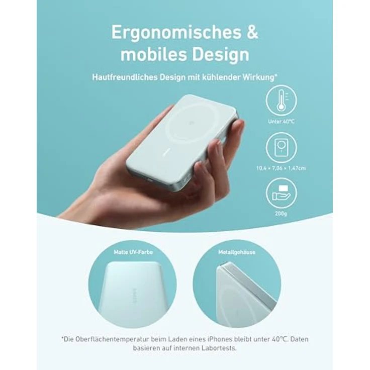 Anker MagGo Powerbank, Ultra-schlankes 10.000mAh magnetisches Akkupack, Qi2-zertifiziert, nur für iPhone 15/14/13/12, grau – Bild 4