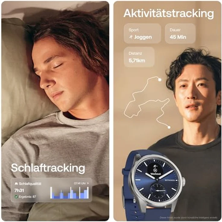 Withings ScanWatch 2, Gesundheits-Smartwatch mit EKG, SpO2, Temperatur- und Schlaf-Tracker, wasserdicht, Akku 30 Tage, Blue, 42mm – Bild 5