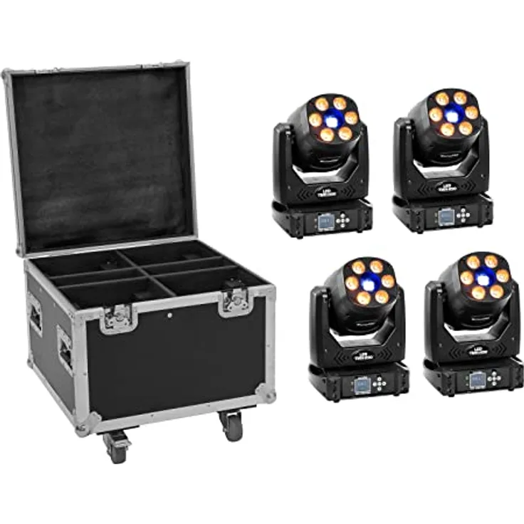 EUROLITE Set 4x LED TMH-H90 + Case mit Rollen