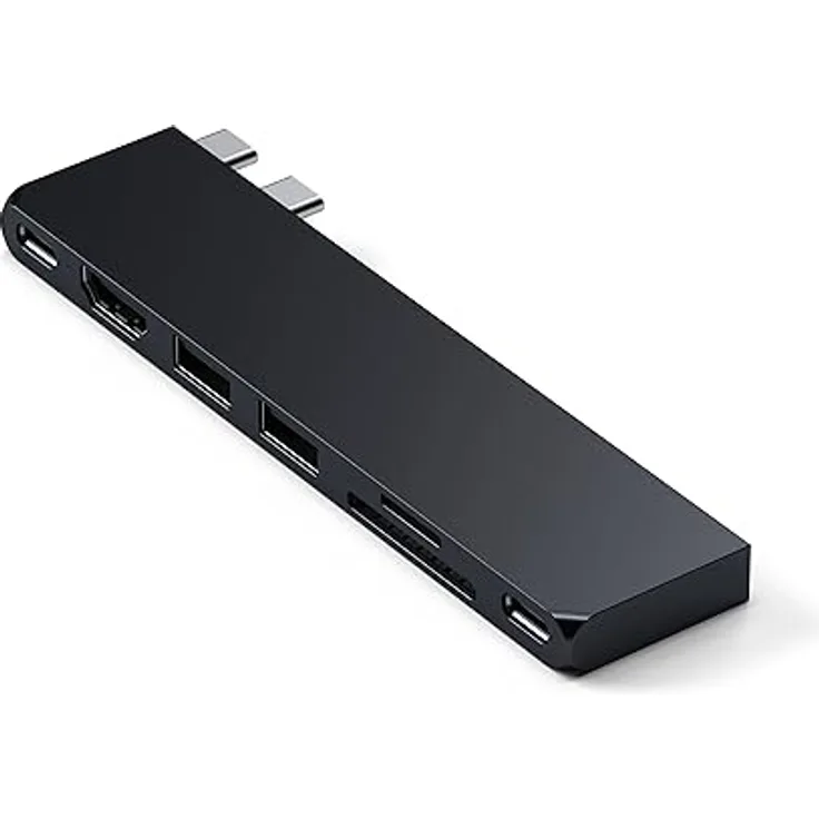 Satechi USB-C Hub Multiport Adapter Pro Slim, 7 in 1 Dongle – Für MacBook Pro/Air M2 mit USB 4 Port, 4K HDMI Auflösung, USB3.2 Gen 2, SD/TF Kartenleser und 100W USB-C PD (Mitternacht)