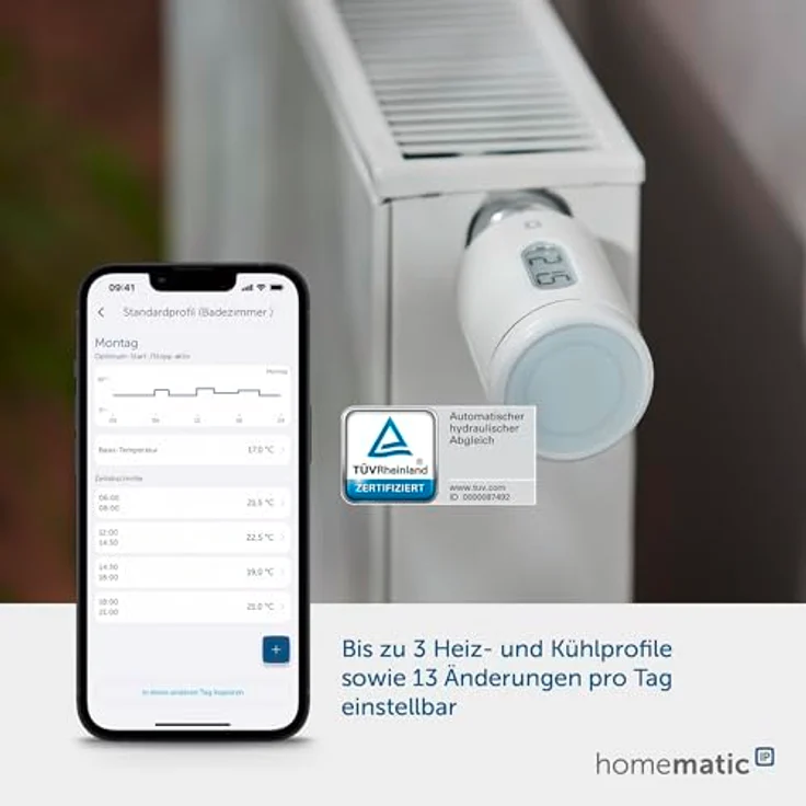 Homematic IP Smart Home Heizkörperthermostat – Pure, digitaler Thermostat Heizung, Steuerung per App, Alexa, Google Assistant, einfache Installation, Energie sparen, 161046A0, klassisches Design mit E-Paper-Display – Bild 2