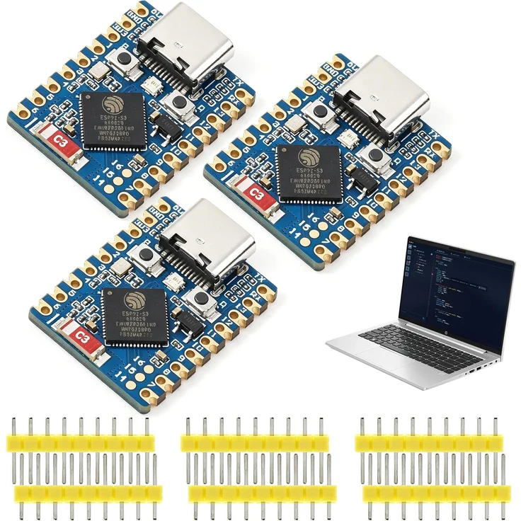 Behogan 3 Stück ESP32-S3 Mini Entwicklungsboard, Dual-Core 240MHz, 2.4GHz WiFi & Bluetooth 5, Castellated Module, 512KB SRAM, 4MB Flash, geeignet für SMD Anwendungen