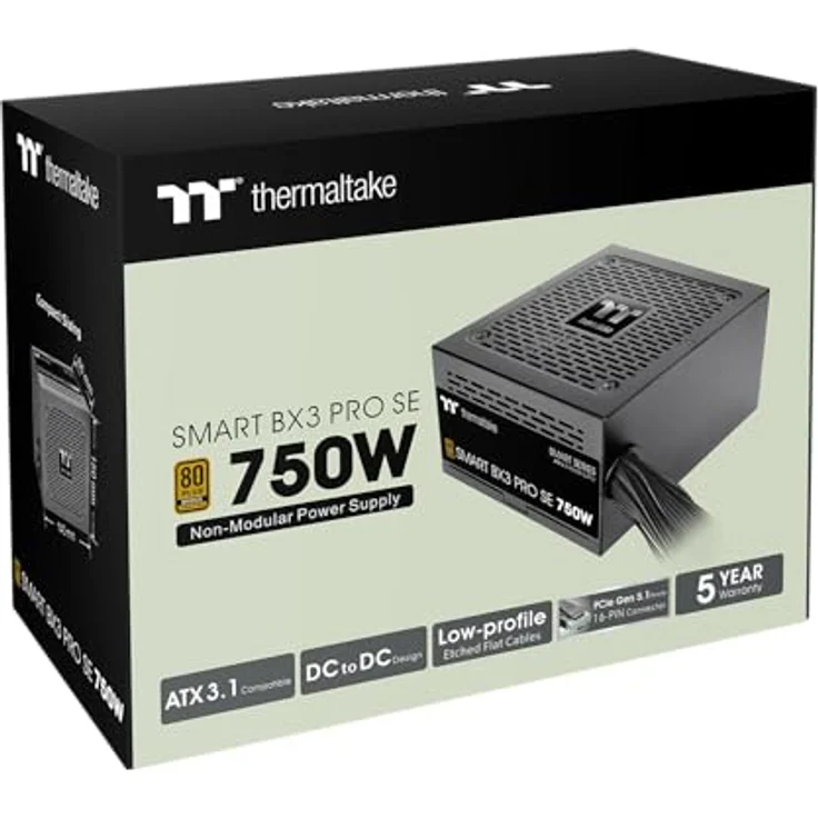 Thermaltake Smart BX3 Pro SE 750W, Non-Modular Netzteil mit 80 Plus Bronze, leiser 120 mm Hydrauliklager-Lüfter und flachen Kabeln für optimales Kabelmanagement – Bild 2