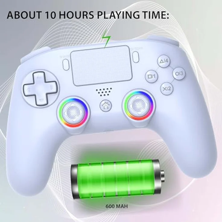 Subsonic Wireless LED Controller für PS5, Gaming Controller mit vibrations- und touchpad-Funktion, Weiss – Bild 7