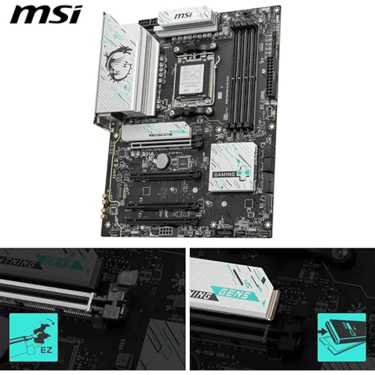 MSI B850 Gaming Plus WiFi Mainboard, ATX - Unterstützt AMD Ryzen 9000/8000/7000 Prozessoren, AM5 - DDR5 Memory Boost 8200+ MT/s (OC), PCIe 5.0 x16 & 4.0 x16, M.2 Gen5, Wi-Fi 7, 5G LAN - Schwarz – Bild 3