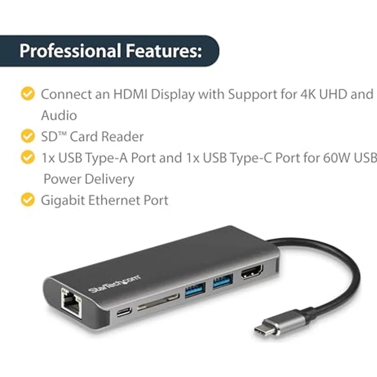 StarTech.com USB-C Multiport Adapter, 2x USB 3.0 - HDMI - SD - Gigabit Ethernet, mit Stromversorgung (USB PD), USB C Dock – Bild 5