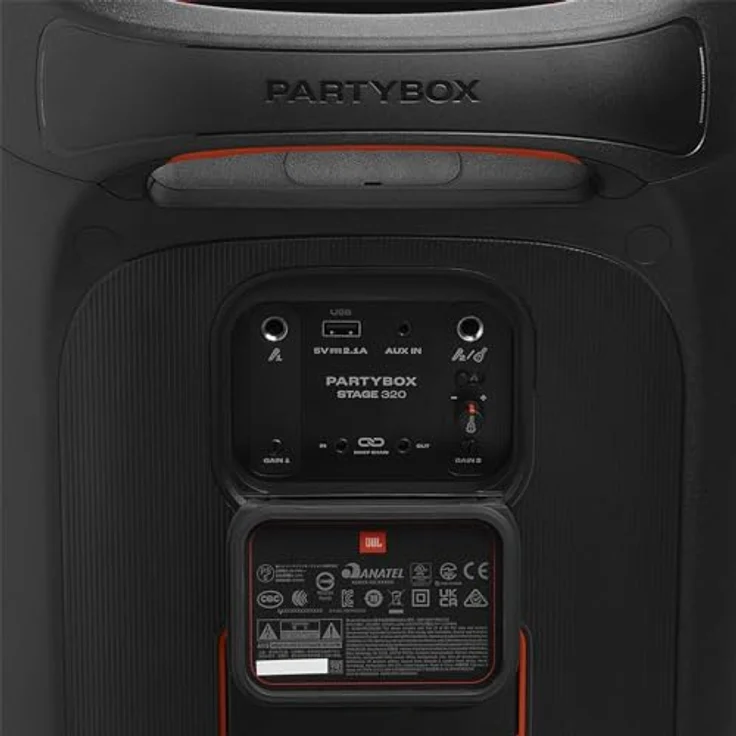 JBL Partybox Stage 320 in Schwarz – Tragbare Bluetooth-Lautsprecher-Box Pro Sound, Lichtshow, KI-Sound-Boost, Rollen und Teleskopgriff – 18 h Laufzeit – Bild 5