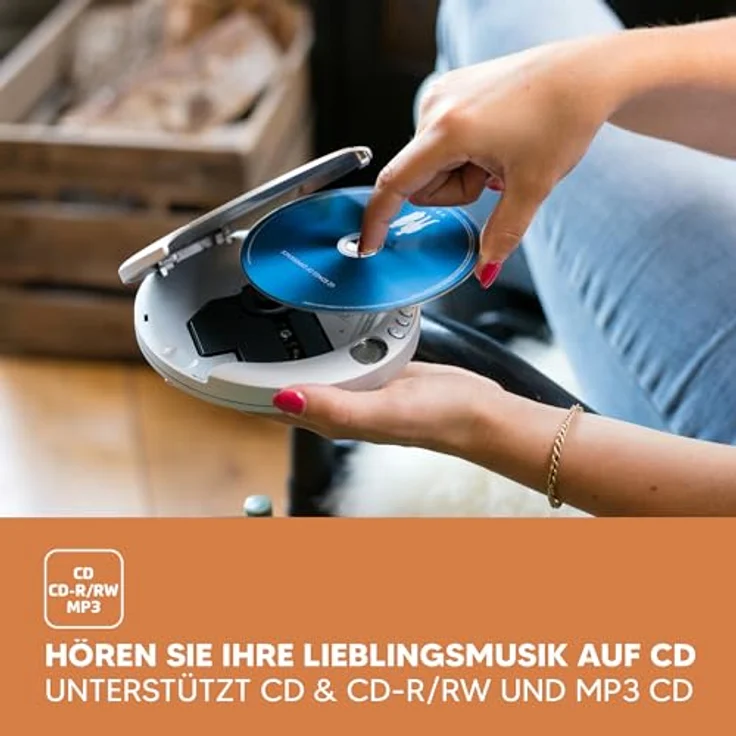 Lenco CD-201 - Tragbarer CD-Player Walkman - Diskman - CD Walkman - MP3 Funktion - Antishock - Mit Kopfhörern und Mikro USB Ladekabel - Silber – Bild 4