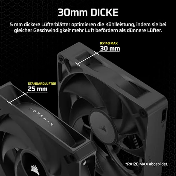 Corsair iCUE LINK RX140 MAX 140mm PWM Dicker Lüfter – Hochstatischer Druck – Liquid Crystal Polymer – Magnetisches Kuppellager – Einzelner Lüfter – Schwarz Gehäuselüfter – Bild 3