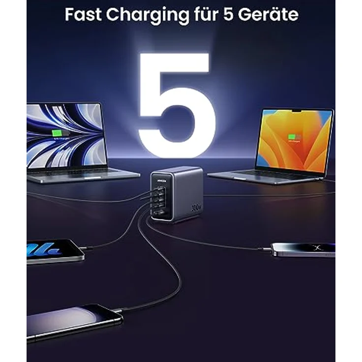 UGREEN Nexode USB C Ladegerät 300W PD 3.1 USB C Netzteil 5-Port GaN Charger 5-in-1 Ladestation kompatibel mit MacBook Pro 2021 16", MacBook Air, Surface Book, iPhone 15 Pro Max, 15 Pro, 14, Rog Ally – Bild 5