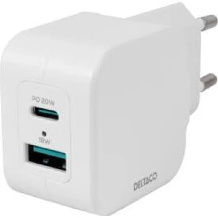 Deltaco USBC-AC150 Ladegerät of Mobilgerät Universal WhiteCurrent alterna Fast Charging Indoor 20W Spannungsfähigkeit