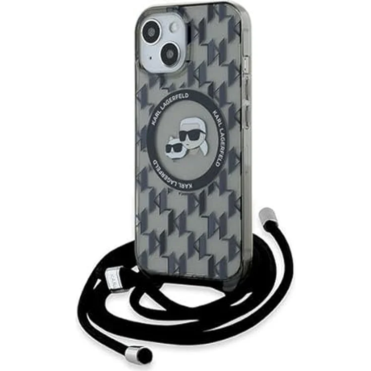 CG MOBILE Karl Lagerfeld KLHMP15SHCKCKLCK Hülle für iPhone 15/14 / 13 6.1" Schwarz hardcase IML Crossbody Monogram Karl & Choupette Head – Bild 1