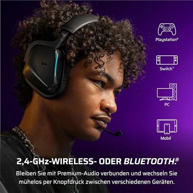 Corsair Void v2, Drahtloses Gaming-Headset mit Bluetooth, Dolby Atmos, 70 Stunden Akkulaufzeit, Duale Wireless – Kohlenstoff – Bild 4