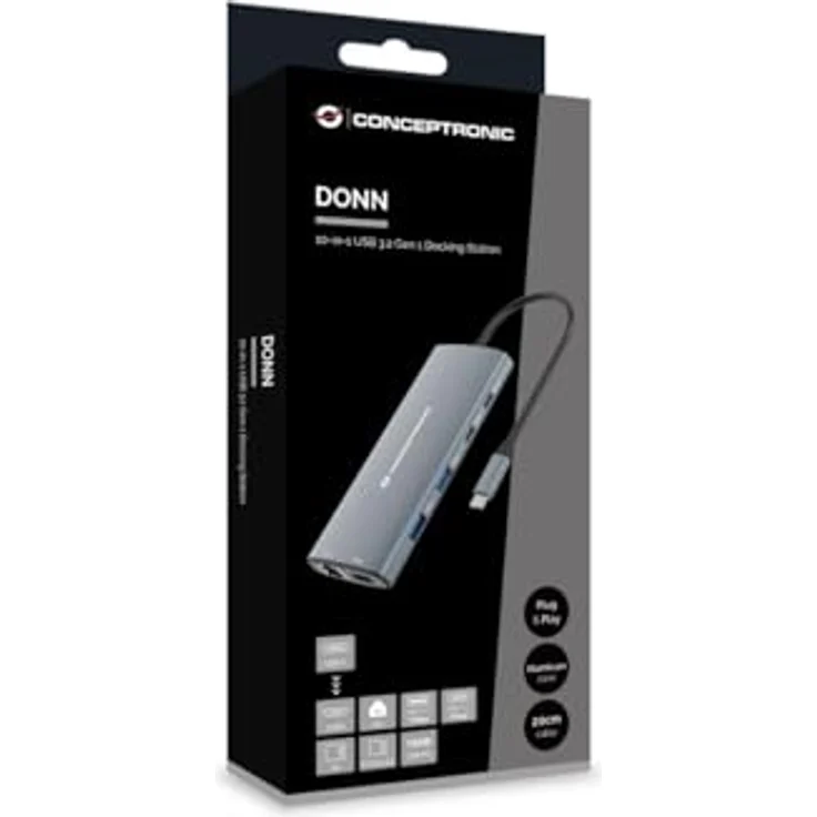 Conceptronic Dock USB-C->HDMI,2xUSB-C,100WPD, 20cm gr - 10-in-1 Multiport-Adapter mit 4K Auflösung, Gigabit Ethernet und SD/TF Slots – Bild 7