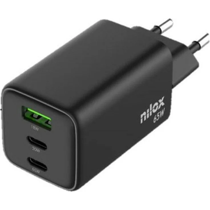 Nilox NXGANUSBC65, USB Wandladegerät mit 65 W Leistung, schwarz