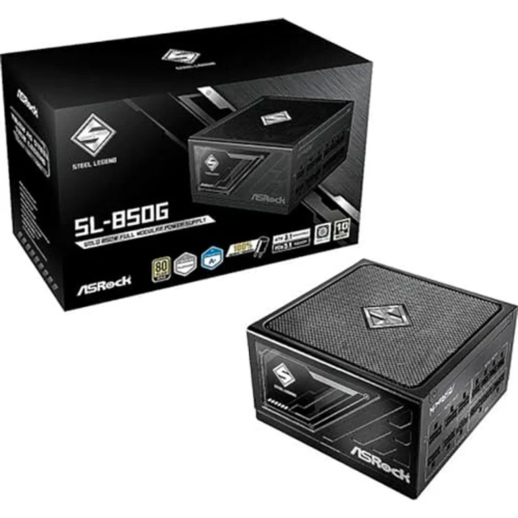 AsRock Steel Legend 850W Netzteil, 80+ Gold, modulares Kabelmanagement, Schwarz – Bild 1