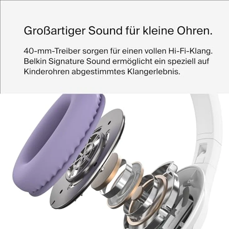 Belkin SoundForm Inspire kabelloser Over-Ear-Kopfhörer für Kinder, On-Ear-Kopfhörer für Mädchen und Jungen, Online-Unterricht, Reisen, integriertes Mikrofon – kompatibel mit iPhone, iPad, Galaxy usw. – Bild 4