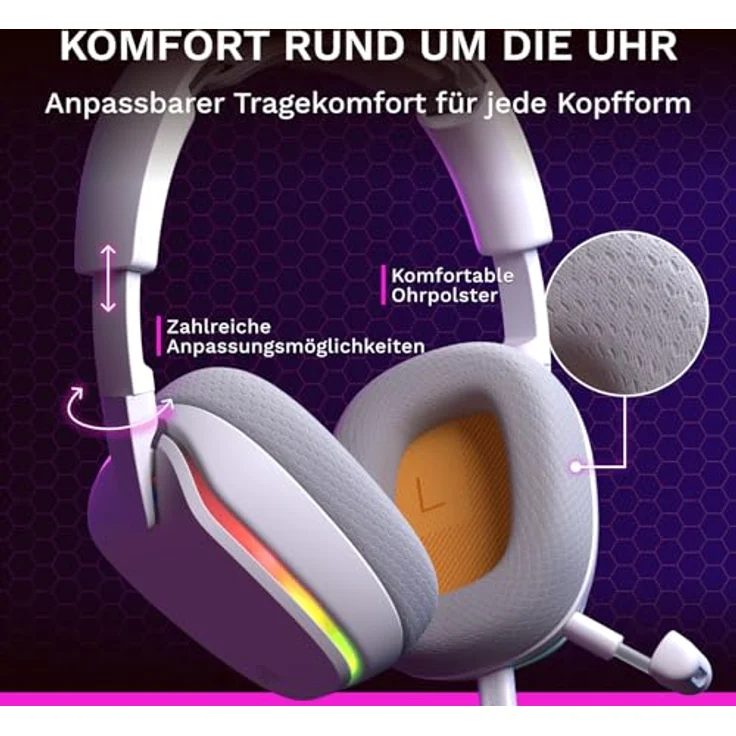GLORIOUS GHS Eternal RGB, Stereo-RGB-Gaming-Headset für PC, PS5, PS4, Switch, abnehmbares Mikrofon, USB-C, langlebig, ganztägiger Weiß – Bild 5