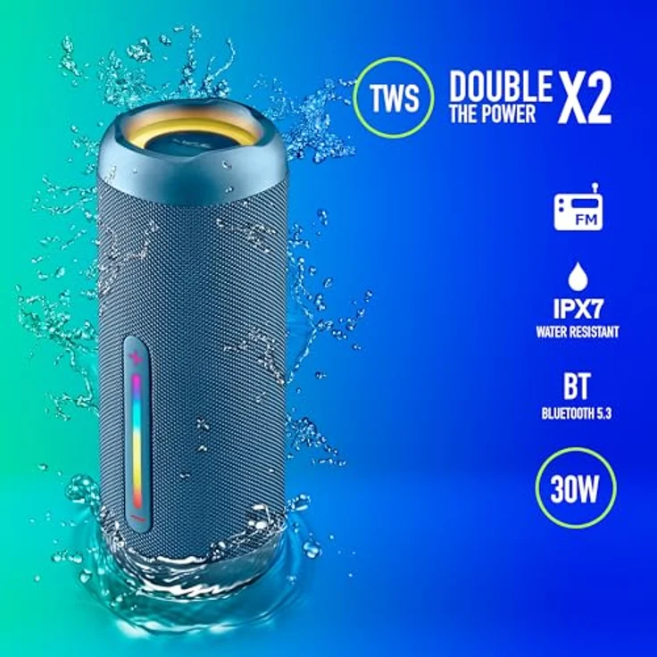 NGS Roller Furia 2 Blue, Kabelloser Bluetooth-Lautsprecher mit 30 W, IPX7 wasserdicht, True Wireless, 9 Std. Akkulaufzeit, Blau – Bild 2
