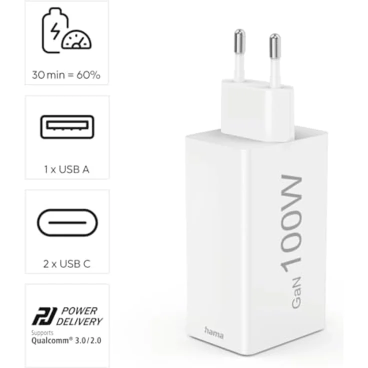 Hama USB-Schnellladegerät (100W, GaN Charger, Quick Charge 3.0, Power Delivery) – Bild 5