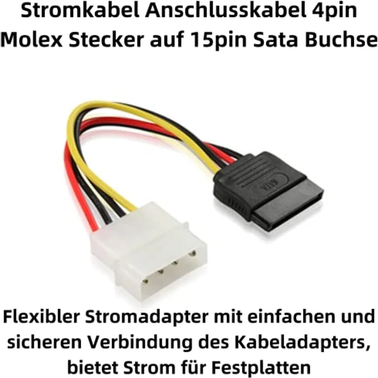 Aukson K32 SATA auf IDE Adapter Stromkabel, 15cm, 4-pol Molex zu 15-pin SATA Buchse, universelle Kompatibilität für HDD/SSD Stromversorgung – Bild 2