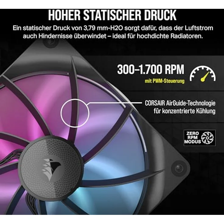 CORSAIR iCUE LINK RX140 RGB 140mm PWM-Lüfters mit iCUE LINK System Hub - Magnetisches Kuppellager - Dual Pack - Schwarz – Bild 4