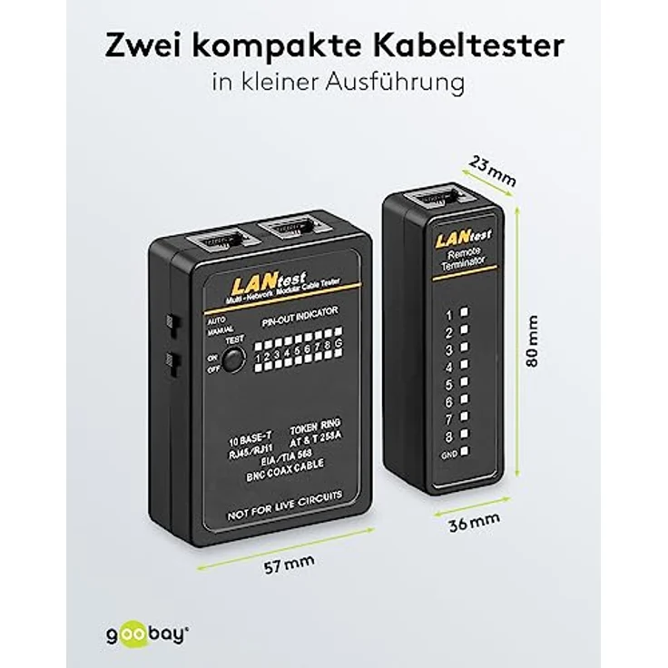 Leitungstester - Netzwerktester - Kabeltester für RJ11, RJ12, RJ45, ISDN, CAT5, CAT6, BNC – Bild 5