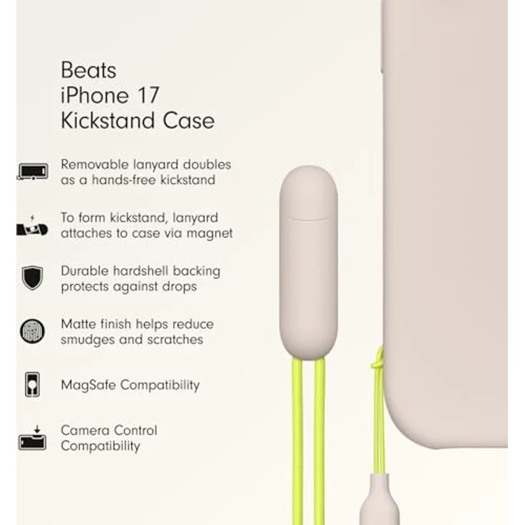 Beats iPhone 17 Kickstand Case, MagSafe mit Kamerasteuerung, integrierter Ständer, matte Oberfläche und Mikrofaser-Innenfutter – Kalkstein – Bild 2