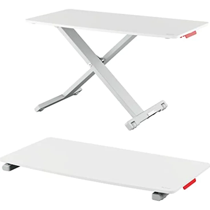 Leitz Schreibtisch-Aufsatz, Kompakter, Höhenverstellbarer Aufsatz für Laptops, TÜV- & IGR-zertifiziert, Schmal & Platzsparend, 700 x 350 mm, Ergo Cosy Serie, Weiß & Grau, 65330085