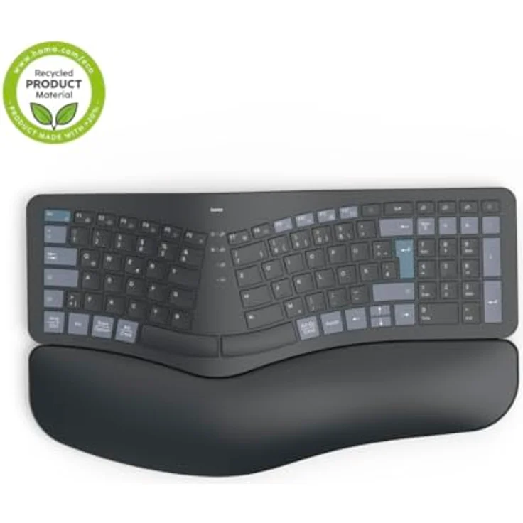 Hama WK-900 Ergo Multi-Device-Tastatur kabellos schwarz, ergonomisch geformt, dimmbare Hintergrundbeleuchtung, gepolsterte Handballenauflage – Bild 15
