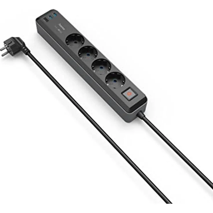 Hama Steckdosenleiste 4-fach USB-C/A 65W PD mit Schalter, 1,4 m, Schwarz/Grau – Bild 1