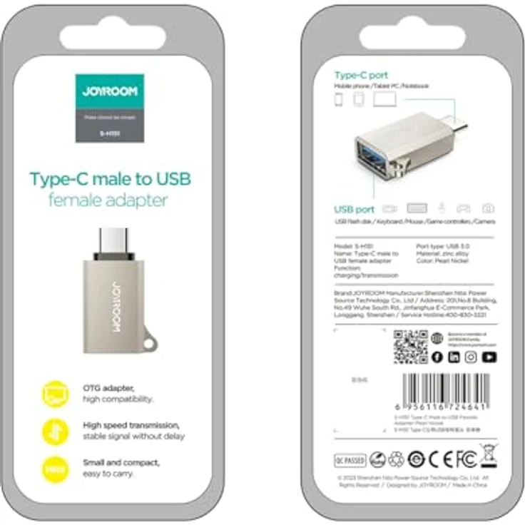 JOYROOM S-H151 OTG-Adapter, USB-C Stecker / USB-A Buchse, 5 Gbit/s, kratzfest, Silber – Bild 8