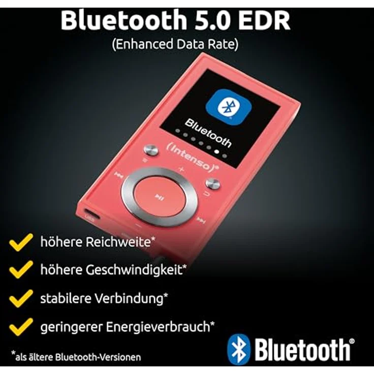Intenso Video Scooter BT MP3 Player, 64 GB microSD, Bluetooth 5.0, 1,8 Zoll Farbdisplay, bis 18h Akku, pink, inkl. Kopfhörer – Bild 2