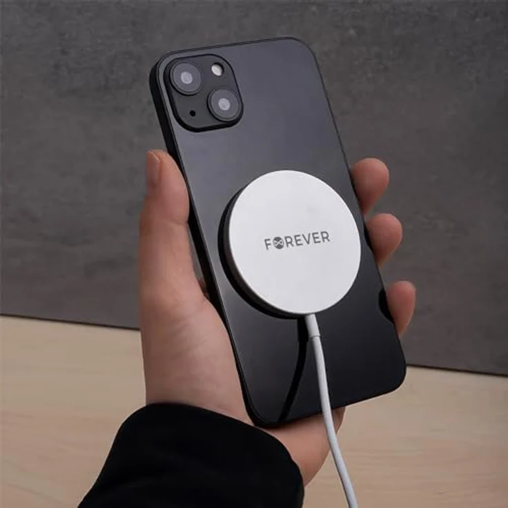 FOREVER Kabelloses Ladegerät, Induktives Ladegerät, 15W, Rund, Dünn, Diskret, Universal, 1m Kabel inklusive, Kompatibel mit verschiedenen Smartphone-Marken, die über drahtloses Laden verfügen, weiß – Bild 3