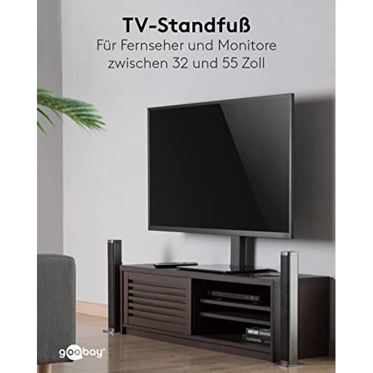 goobay 58524 TV Standfuss für Fernseher und Monitore zwischen 32“ und 55 Zoll (81-140cm) / Schwenkbar/Fernsehständer für Flat TV & Curved TV bis 40 kg, Schwarz – Bild 5
