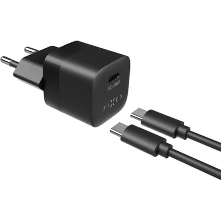 FIXED Fast Charger USB-C PD 20W, Mini Ladegerät mit 1m USB-C Kabel, Schwarz