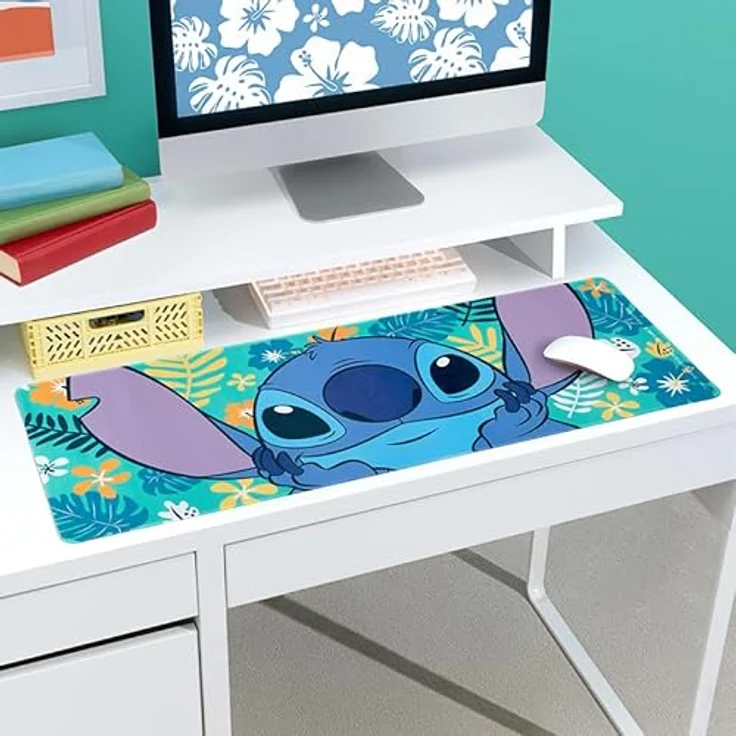 Paladone Stitch Schreibtischunterlage, offizielles Disney-Lizenzprodukt, rutschfestes Gummi-Mauspad, lebendiges Lilo & Stitch-Design, groß (80 cm x 30 cm), blau – Bild 5