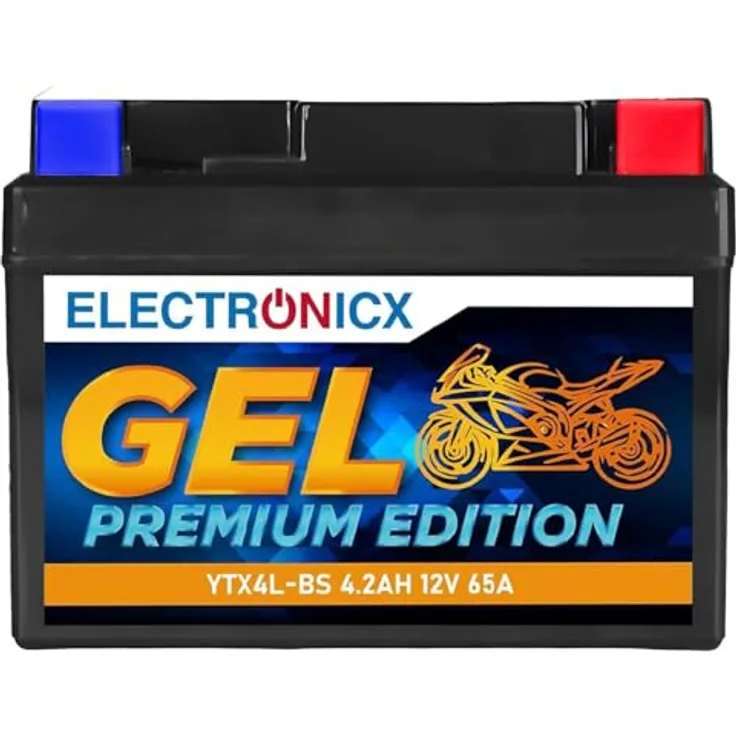 Electronicx GEL-YTX4L-BS GEL Motorradbatterie 4Ah 12V, wartungsfrei, auslaufsicher, vibrationsfest für Motorrad, Roller, Quad und Scooter