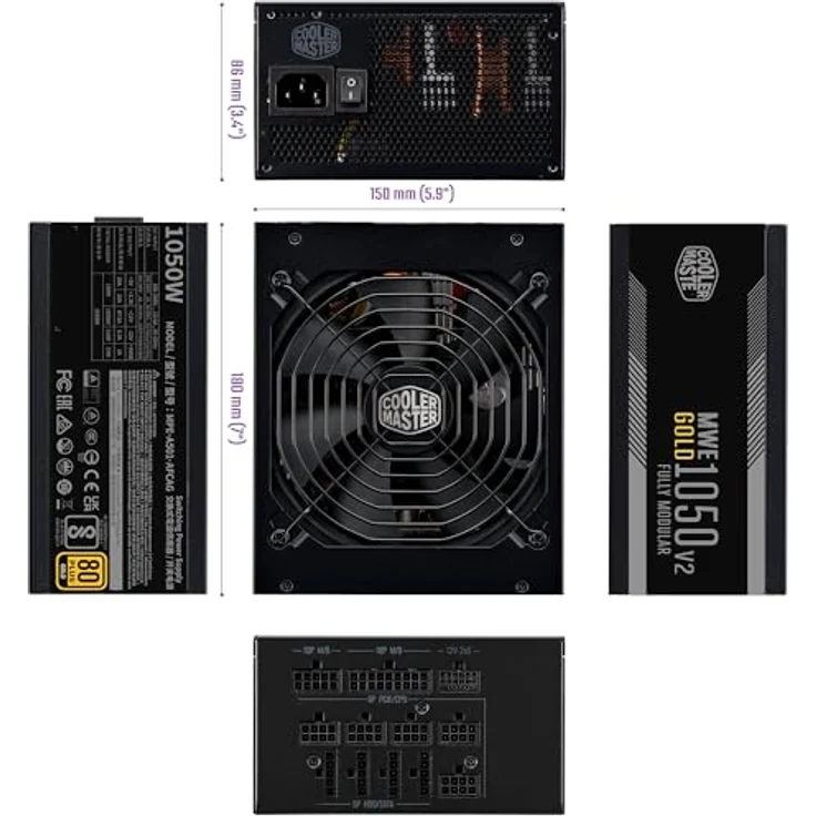 Cooler Master MWE Gold 1050 V2 ATX 3.1 Vollmodulares Netzteil – 80 Plus Gold, 1050 Watt, PCIe 5.1-Verkabelung, 140 mm FDB-Lüfter, Hochtemperaturschwelle – Bild 3